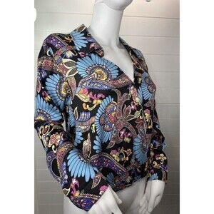 Haute Hippie Floral Long Sleeve Pull Over Boho Womens Medium Blue Psychedelic